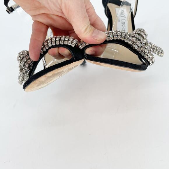 Jimmy Choo Black Suede Thyra 100 Crystal Embellished Sandal Heel size IT 38 - Picture 6 of 12